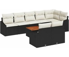 Lauko baldų komplektas Sodo Sofų Rinkinys 9 pcs Juoda ir kreminė poliratanas