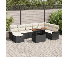 Lauko baldų komplektas Sodo Sofų Rinkinys 9 pcs Juoda poliratanas
