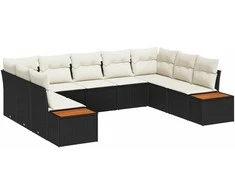 Lauko baldų komplektas Sodo Sofų Rinkinys su pagalve 9 pcs Juoda Poli ratanas