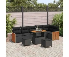 Sodo Sofų Rinkinys su pagalve 9 pcs Juoda
