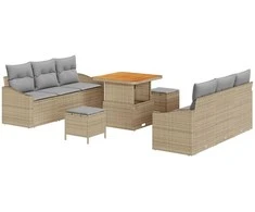 Lauko baldų komplektas Sodo Sofų Rinkinys su pagalve 9 pcs Smėlio poliratanas