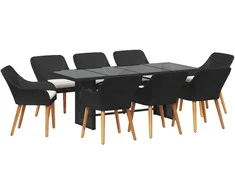 Lauko baldų komplektas Sodo valgomojo komplektas su pagalve 9 pcs Juoda poliratanas