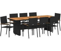 Lauko baldų komplektas Sodo valgomojo komplektas 9 pcs Juoda poliratanas