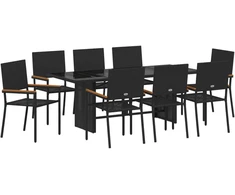 Sodo valgomojo komplektas 9 pcs Juoda poliratanas