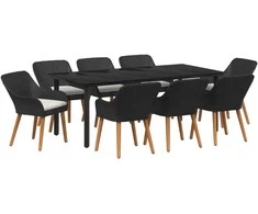 Lauko baldų komplektas Sodo valgomojo komplektas su pagalve 9 pcs Juoda poliratanas