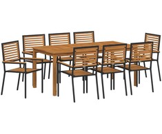Lauko baldų komplektas Sodo valgomojo komplektas 9 pcs Juoda Kietos akacijos mediena
