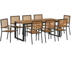 Lauko baldų komplektas Sodo valgomojo komplektas 9 pcs Juoda Kietos akacijos mediena