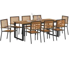 Lauko baldų komplektas Sodo valgomojo komplektas 9 pcs Juoda Kietos akacijos mediena