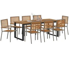 Lauko baldų komplektas Sodo valgomojo komplektas 9 pcs Pilka Kietos akacijos mediena