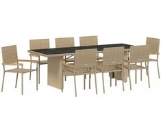 Lauko baldų komplektas Sodo valgomojo komplektas 9 pcs Smėlio poliratanas
