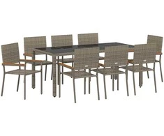 Sodo valgomojo komplektas 9 pcs Pilka poliratanas