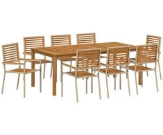 Lauko baldų komplektas Sodo valgomojo komplektas 9 pcs Smėlio Kietos akacijos mediena
