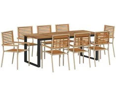 Lauko baldų komplektas Sodo valgomojo komplektas 9 pcs Smėlio Kietos akacijos mediena