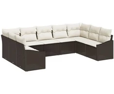 Lauko baldų komplektas Sodo Sofų Rinkinys 9 pcs Ruda ir grietinėlė poliratanas