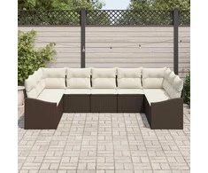 Lauko baldų komplektas Sodo Sofų Rinkinys 9 pcs Ruda ir grietinėlė poliratanas