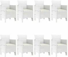 Lauko baldų komplektas Sodo valgomojo komplektas 9 pcs Balta Polipropilenas