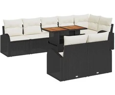 Sodo Sofų Rinkinys su pagalve 9 pcs Juoda ir kreminė