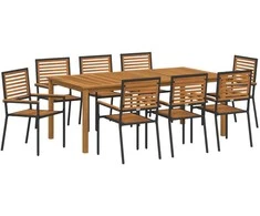 Lauko baldų komplektas Sodo valgomojo komplektas 9 pcs Juoda Kietos akacijos mediena