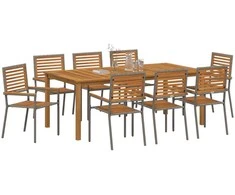 Lauko baldų komplektas Sodo valgomojo komplektas 9 pcs Pilka Kietos akacijos mediena