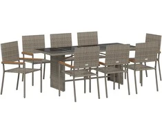 Sodo valgomojo komplektas 9 pcs Pilka poliratanas