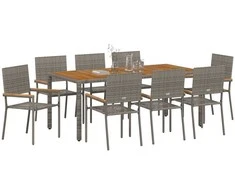 Sodo valgomojo komplektas 9 pcs Pilka poliratanas