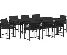 Sodo valgomojo komplektas 9 pcs Juoda poliratanas