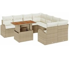 Sodo Sofų Rinkinys su pagalve 9 pcs smėlio ir kreminės spalvos