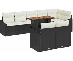 Sodo Sofų Rinkinys su pagalve su pagalve 9 pcs Juoda ir kreminė