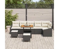 Sodo Sofų Rinkinys su pagalve 9 pcs Juoda Poli ratanas
