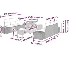 Sodo Sofų Rinkinys su pagalve 9 pcs Juoda Poli ratanas