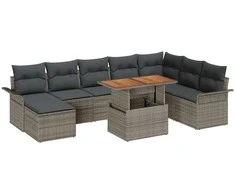 Lauko baldų komplektas Sodo Sofų Rinkinys su saugykla 9 pcs Pilka Poli ratanas