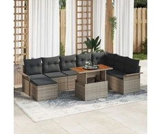 Lauko baldų komplektas Sodo Sofų Rinkinys su saugykla 9 pcs Pilka Poli ratanas