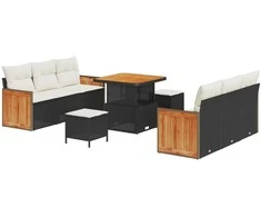 Sodo Sofų Rinkinys su pagalve 9 pcs Juoda ir kreminė