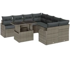 Lauko baldų komplektas Sodo Sofų Rinkinys su pagalve 9 pcs Pilka Poli ratanas