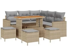 Lauko baldų komplektas Sodo Sofų Rinkinys 9 pcs Smėlio poliratanas