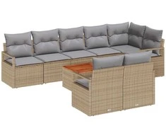 Lauko baldų komplektas Sodo Sofų Rinkinys su pagalve 9 pcs Smėlio poliratanas
