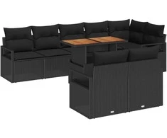 Sodo Sofų Rinkinys su saugykla 9 pcs Juoda Poli ratanas