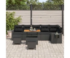Lauko baldų komplektas Sodo Sofų Rinkinys 9 pcs Juoda poliratanas
