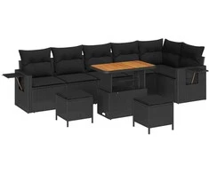 Lauko baldų komplektas Sodo Sofų Rinkinys 9 pcs Juoda poliratanas