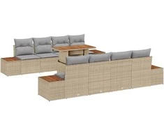 Lauko baldų komplektas Sodo Sofų Rinkinys su pagalve 9 pcs Smėlio Poli ratanas