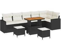 Lauko baldų komplektas Sodo Sofų Rinkinys 9 pcs Juoda poliratanas