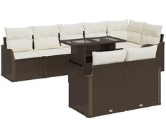 Lauko baldų komplektas Lauko poilsio komplektas su pagalve 9 pcs Ruda Poli ratanas