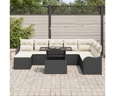 Sodo Sofų Rinkinys su pagalve 9 pcs Juoda Poli ratanas