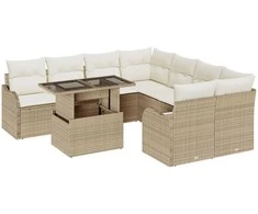 Sodo Sofų Rinkinys su pagalve 9 pcs Smėlio Poli ratanas