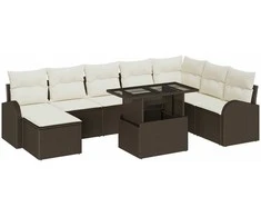 Sodo Sofų Rinkinys su pagalve 9 pcs Ruda ir kreminė