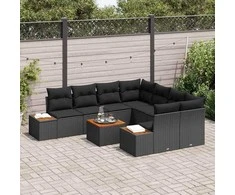 Lauko baldų komplektas Sodo Sofų Rinkinys su pagalve 9 pcs Juoda Poli ratanas