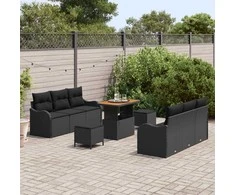 Lauko baldų komplektas Sodo Sofų Rinkinys su pagalve 9 pcs Juoda poliratanas