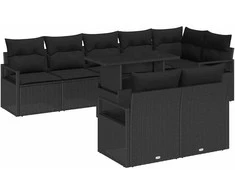 Lauko baldų komplektas Sodo Sofų Rinkinys su saugykla 9 pcs Juoda Poli ratanas