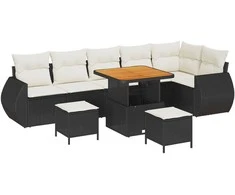 Lauko baldų komplektas Sodo Sofų Rinkinys 9 pcs Juoda poliratanas