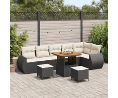 Lauko baldų komplektas Sodo Sofų Rinkinys 9 pcs Juoda poliratanas